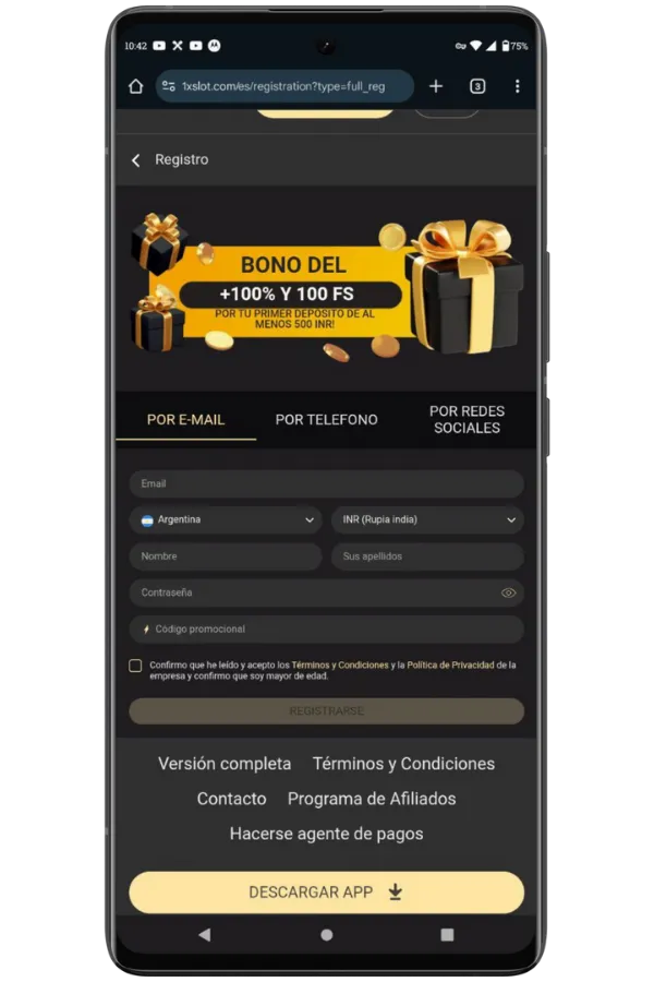 Regístrate 1xSlots